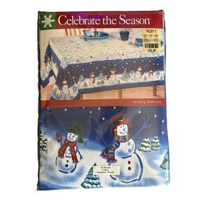 70" Round Celebrate The Season Frosty Friends Snowman Tablecloth and 8 placemats